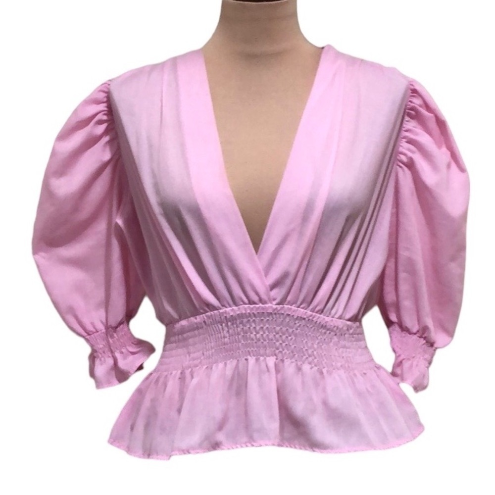 Hyfve Blouse Size Medium Pastel Pink Puff Sleeve